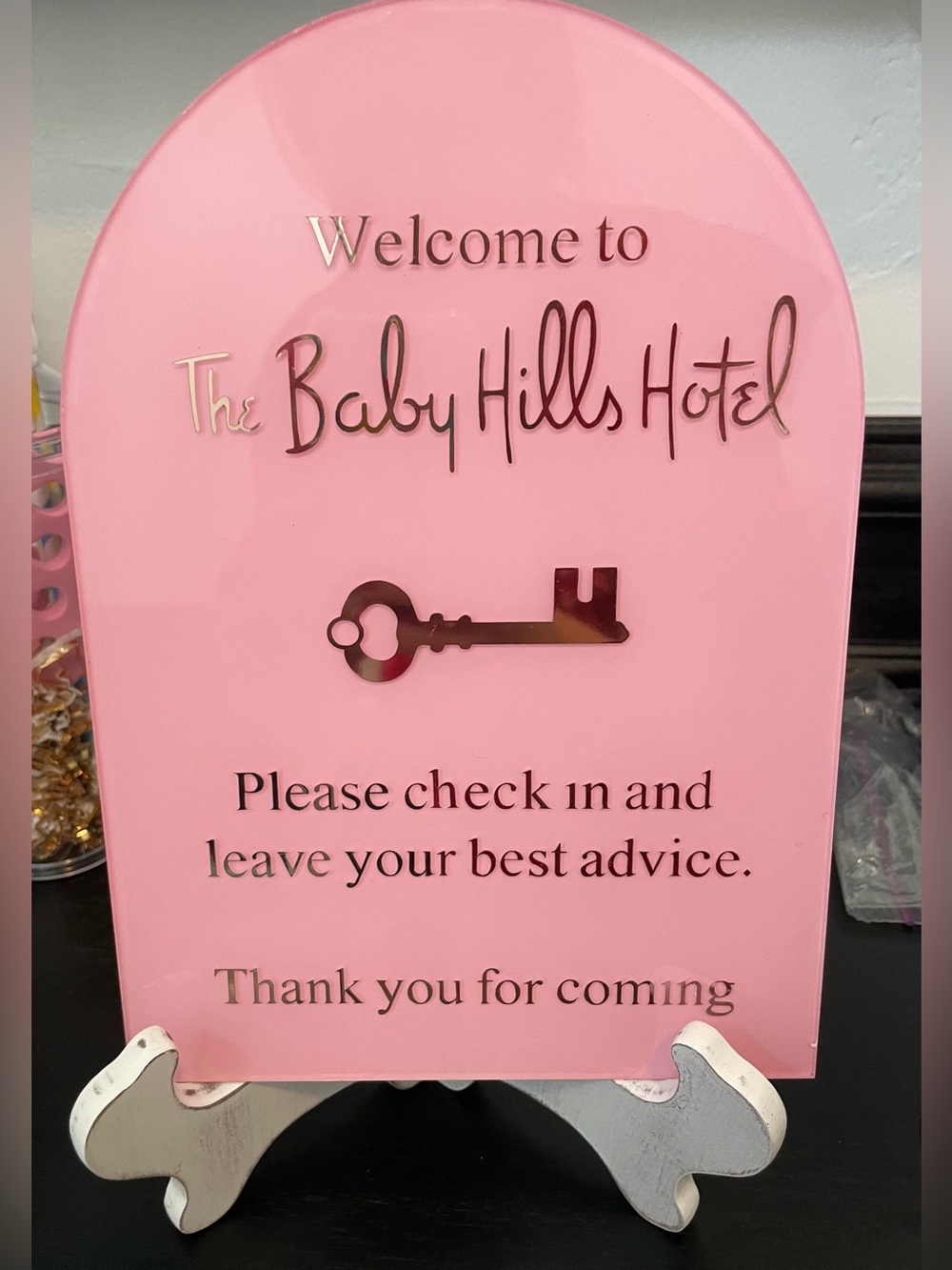 Pink "The Baby Hills Hotel" Decorative Sign
